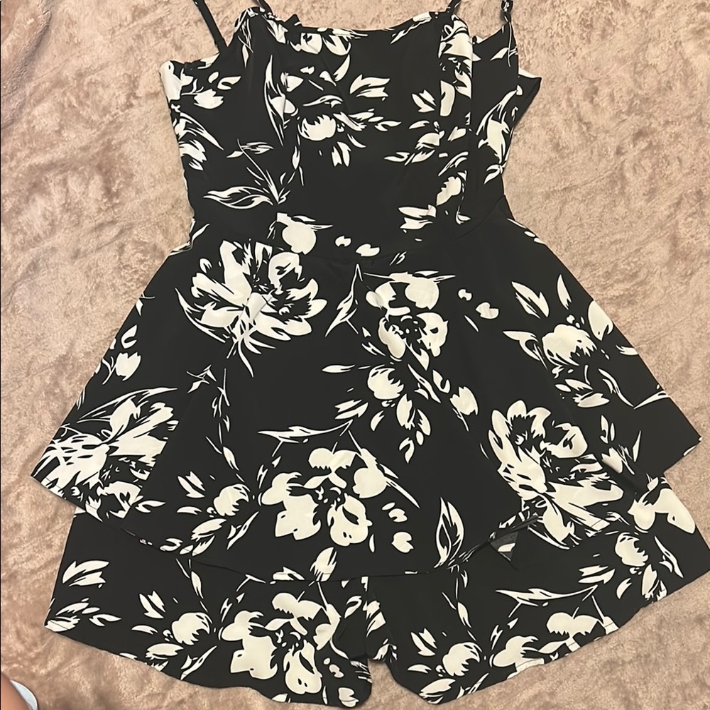 Floral Black and White Romper